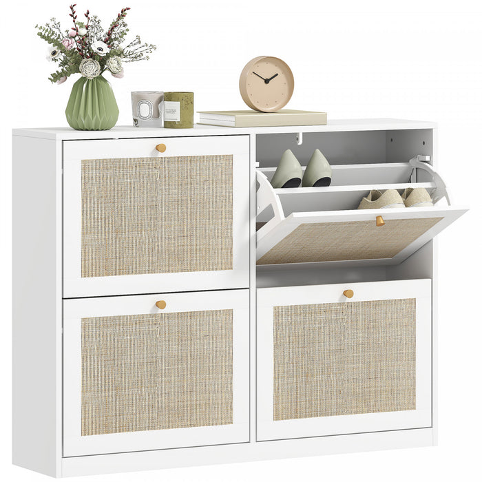 HOMCOM Narrow Shoe Cabinet with 4 Flip Drawers for Entryway Hallway White
