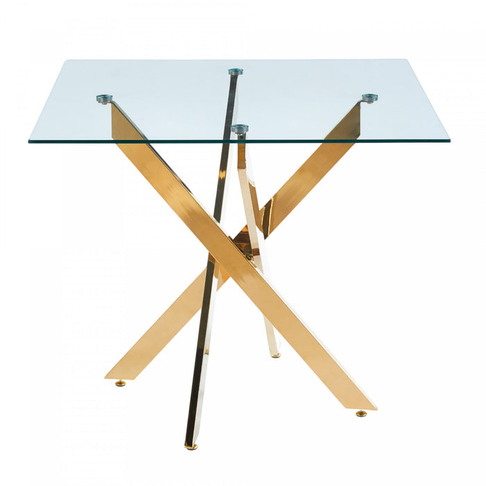 Olivia Square Glass Dining Table with Multi-Use Function,Golden