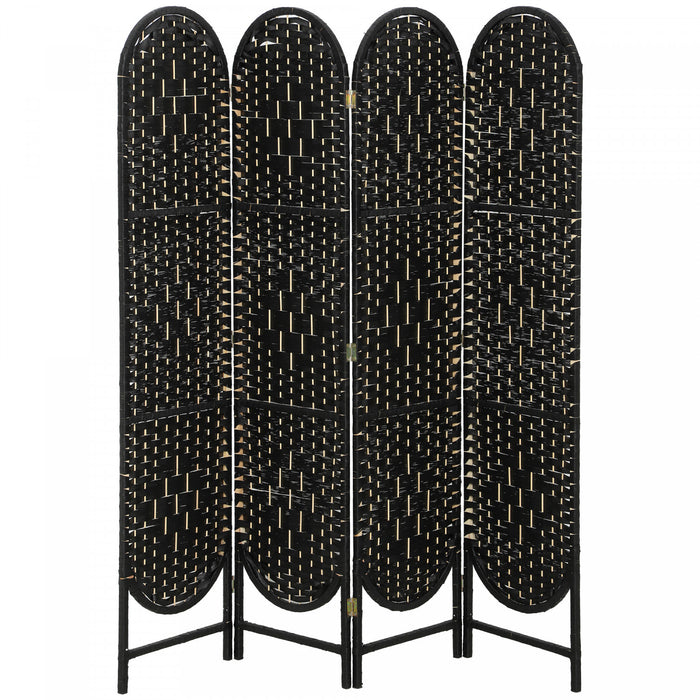 HOMCOM 4 Panel Room Divider, Bohemian Folding Privacy Screen, Black