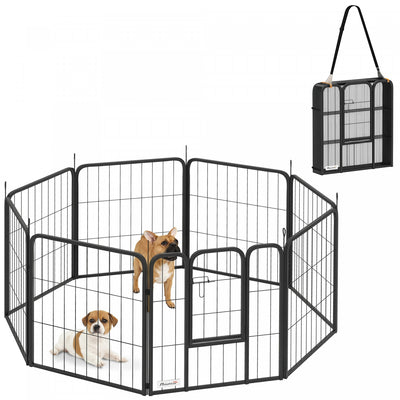 PawHut 8 Panels Dog Playpen, 22"W x 24"H Heavy Duty Pet Fence with Door & Strap for Indoor Outdoor Backyard Garden, Portable & Foldable Puppy Pet Playpen for Small Dogs