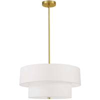 Dainolite Everly 4 Light 2 Tier Pendant Aged Brass Finish White Shade Lamp