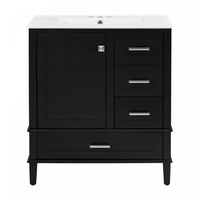 Oliver Solid Wood Bathroom Vanity with Sink Combo and Smart Storage, Black