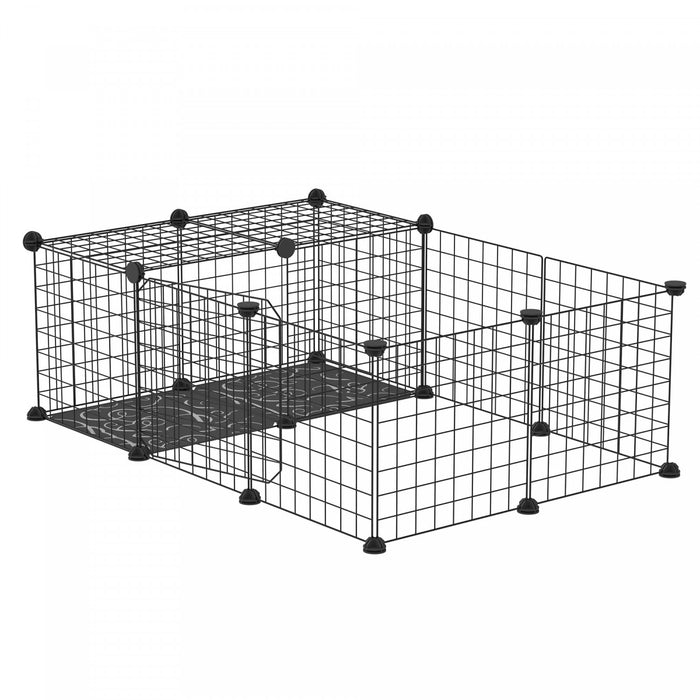 Pawhut Pet Playpen Small Animal Cage With 16 Panels, Portable Metal Wire Pet Fence With Door, Non-slip Feet For Bunny Guinea Pig Chinchilla