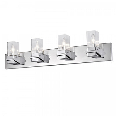 Dainolite Veronica 4 Light Vanity Light Polished Chrome Clear Glass Lamp|Lumière de coiffeuse Veronica de Dainolite en verre transparent, fini chromé poli et 4 ampoules
