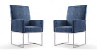 Element Modern Velvet Metal Dining Chair in Blue - Set of 2 
