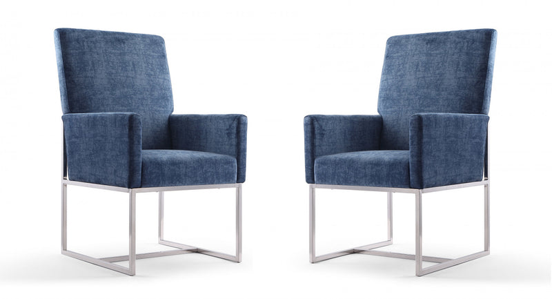 Element Modern Velvet Metal Dining Chair in Blue - Set of 2