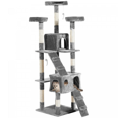 Pawhut 67inch Cat Tree With Scratching Post, Cat Condo Tower With Cat House, Toy, Perch, Grey|Pawhut Arbre A Chat Multi-niveaux De 67 Pouces Centre D'activites Tour De Poste Pour Condo Meubles P