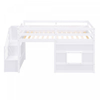 Martin Twin Solid Wood Loft Bed With Storage Stairs, Play Window, Led Light - White 