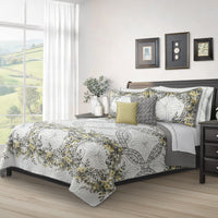 Forever Yellow 3-Piece Reversible Floral Quilt Set King Size 