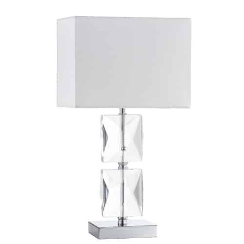 Dainolite Crystal 1 Light Table Lamp Square Crystal Polished Chrome White Shade