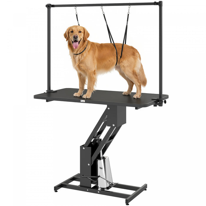 PawHut 43\" L Hydraulic Dog Grooming Table, Z-Lift Height Adjustable Pet Grooming Table with Noose and Non-Slip Tabletop for Medium Large Dogs, Black