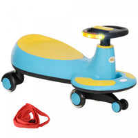 Qaba Wiggle Car For Toddlers 2-6 Years, Kids Swing Car W/ Parent Traction Rope, Music, Light, Ride O