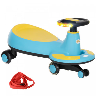 Qaba Wiggle Car For Toddlers 2-6 Years, Kids Swing Car W/ Parent Traction Rope, Music, Light, Ride O|Qaba Voiture Pour Enfants De 2 A 6 Ans, Avec Corde De Traction Pour Les Parents, Musique, Lumiere, V