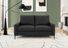 Upholstered Love Seat, 58\" L, Black Fabric, Black Metal Legs, Modern Loveseat
