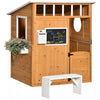 Outsunny Wooden Outdoor Playhouse for Kids with Working Door, Windows, Mailbox, Bench, Flowers Box and Blackboard for Age 3-8, Yellow