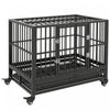 Pawhut Heavy Duty Steel Dog Crate Kennel Pet Cage With Wheels For Portability And A Door For Convenient Access Anti-pinching Floor, 36.2\" L X 24.4\" W X 30.7\" H, Grey