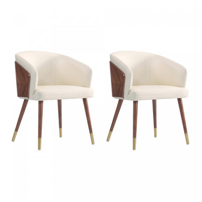 Reeva Modern Wood Vegan Leather Dining Chair in Cream - Set of 2 | Chaise de salle a manger moderne en bois et cuir vegetalien Reeva en creme - Lot de 2