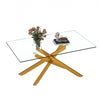 Olivia 39.37\" Rectangular Glass Coffee Table with Stylish Metal Legs,Gold