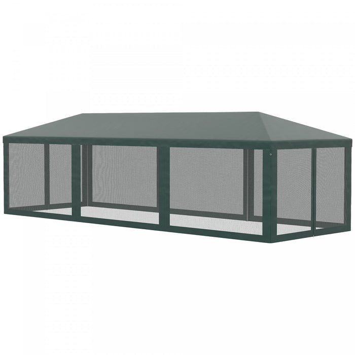 Outsunny 10' X 28' Party Tent Outdoor Canopy Garden Sun Shade With 8 Mosquito Mesh Netting And Zipper Door, Green