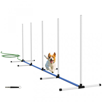PawHut 2PCs Dog Agility Equipment Set, Dog Agility Kit with Weave Poles, Spray Water Tube, Whistle, Carry Bag, for Outdoor, Backyard, Garden, White