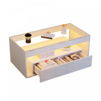 Emily Coffee Table with LED Lights and Open Storage,White
