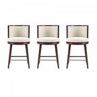 Evalyn Modern Wood Upholstered Counter Stool in Cream - Set of 3 