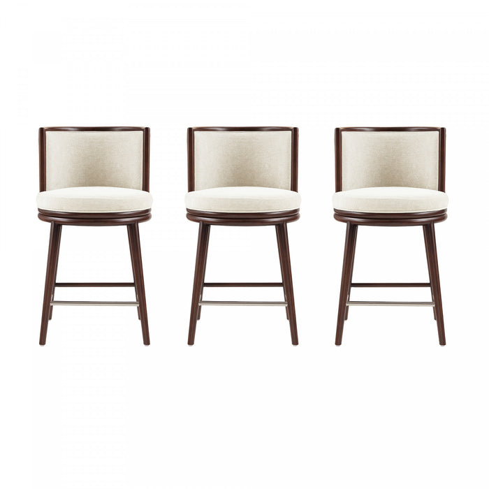 Evalyn Modern Wood Upholstered Counter Stool in Cream - Set of 3