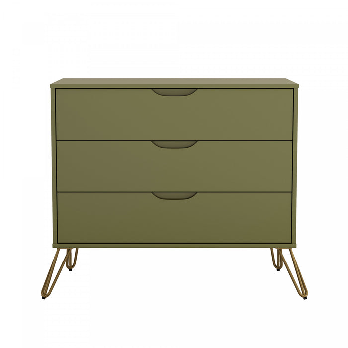 Avira Mid-Century Modern 35\" Dresser in Olive Green (3-Drawer)