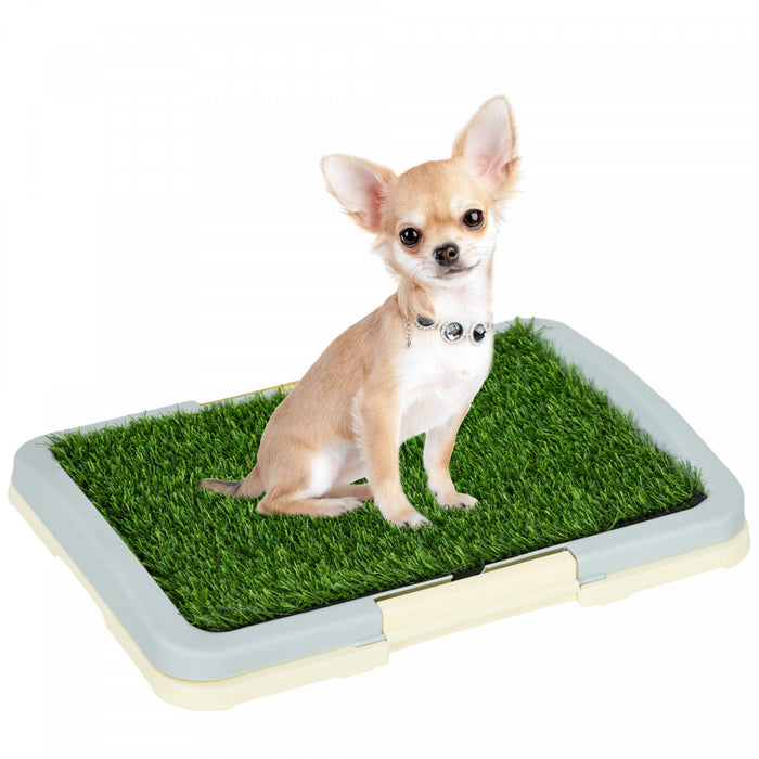 Pawhut Dog Grass Pad with Tray 15\" × 10\", Dog Litter Box with Artificial Grass, Grid Panel, Pee Pads for Pets, Indoor Outdoor Potty Training