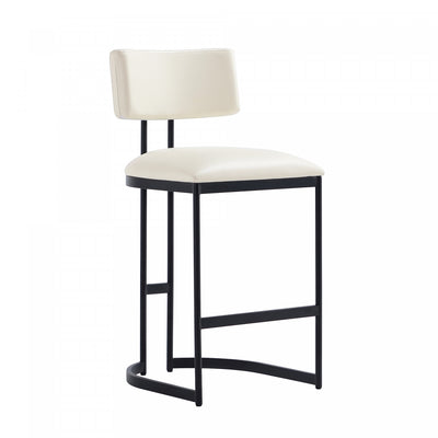 Juno Contemporary Modern Vegan Leather Metal Counter Stool in Ivory | Tabouret de comptoir contemporain moderne Juno en cuir vegetalien et metal, coloris ivoire