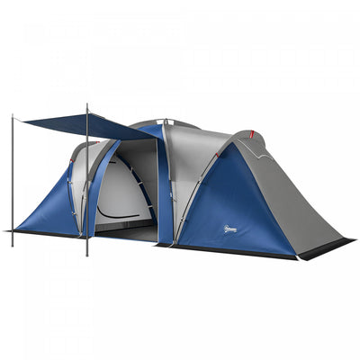 Outsunny Multi-Room Camping Tent for 8-12 Person, Navy Blue & Light Grey