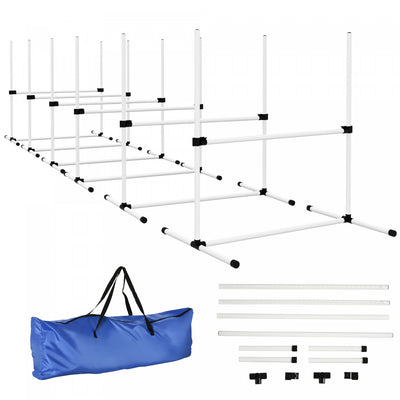 Pawhut 39"L Dog Agility Training Equipment for Large Medium Small Dog, 6 PCS Adjustable Height Hurdles for Agility Training, Obstacle Course Starter Kit, 6KG Net Wight, White