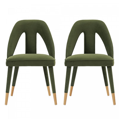 Neda Modern Upholstered Velvet Dining Chair in Olive Green - Set of 2 | Chaise de salle a manger moderne Neda en velours vert olive - Lot de 2