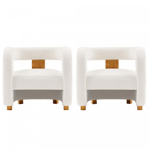 Amirah Modern Velvet Lounge Chair in White - Set of 2