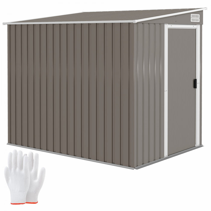 Outsunny 5 X 7ft Lean To Outdoor Storage Shed W/ Foundation, Light Grey