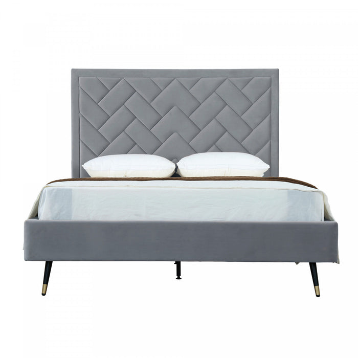 Crosby Modern Upholstered Velvet Queen Bed in Gray