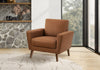 Upholstered Accent Chair, 34\" Wide, Cognac Leather-Look, Walnut Wood Legs, Mid-Century Accent Chair