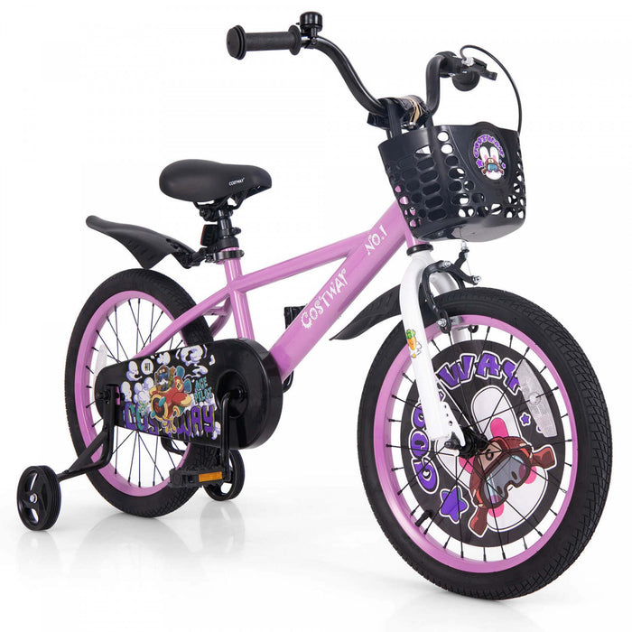 Costway 18\" Kid's Bike For 4-8 With Height-adjustable Handlebar & Saddle Handbrake Purple