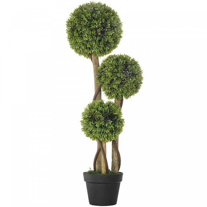 HOMCOM 35 Inch Artificial Boxwood Triple Ball Topiary Tree, Green