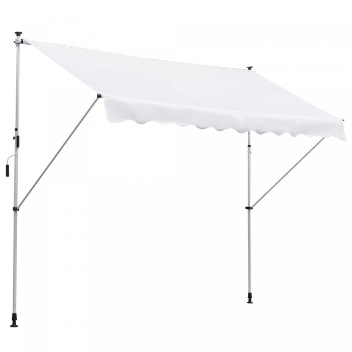 Outsunny 10x5ft Manual Retractable Awning, Patio Sun Shade Canopy Shelter With 5.6-9.2ft Support Pole, Water Resistant Uv Protector, For Window, Door, Porch, Deck, White