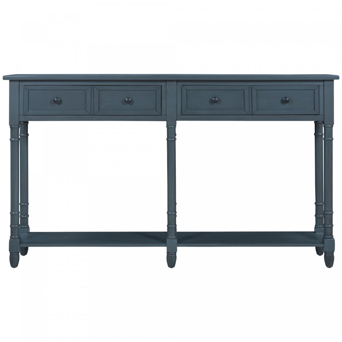 Phyllis Solid Wood Console Table With Drawers And Bottom Shelf - Antique Navy