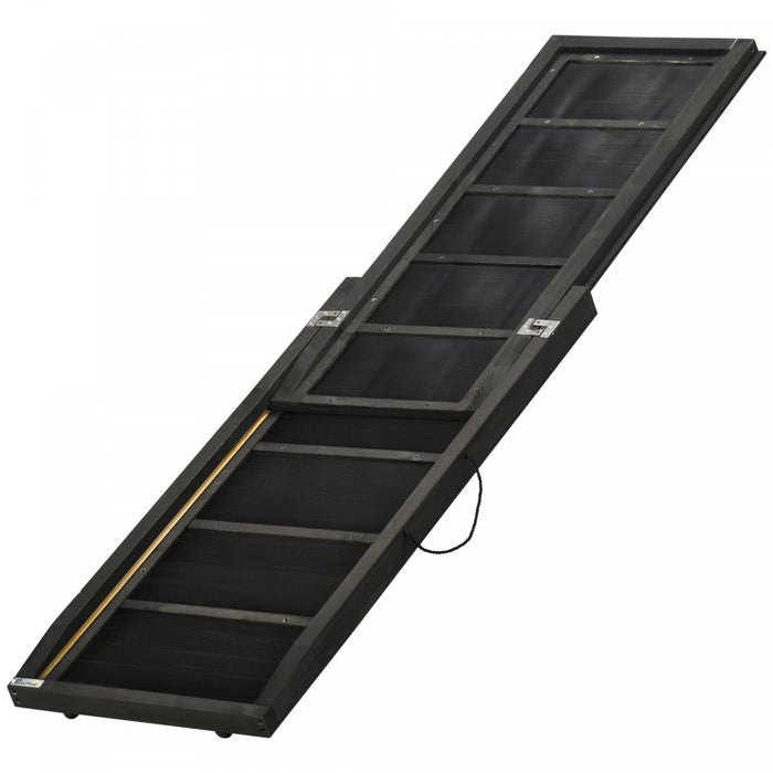 Pawhut Folding Dog Ramp, 65 Inches Portable Pet Ramp With Carry Handle, Non-slip Rubber Ramp For Cars Trucks And Suvs, Black
