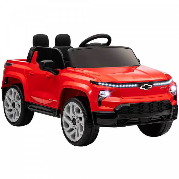 Qaba 12v Electric Car For Kids, Chevrolet Silverado Ev Rst Licensed Battery Powered Ride-On Kids Car With Parent Remote Control, Spring Suspension, Soft Start, Training Wheels, Red