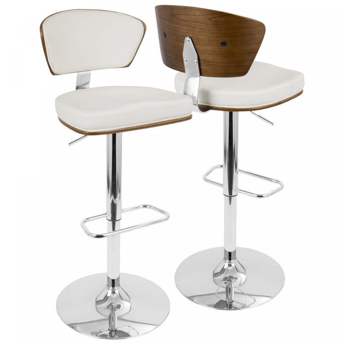 LumiSource Ravinia Faux Leather Mid-Century Modern Adjustable Barstool with Swivel - Walnut/White