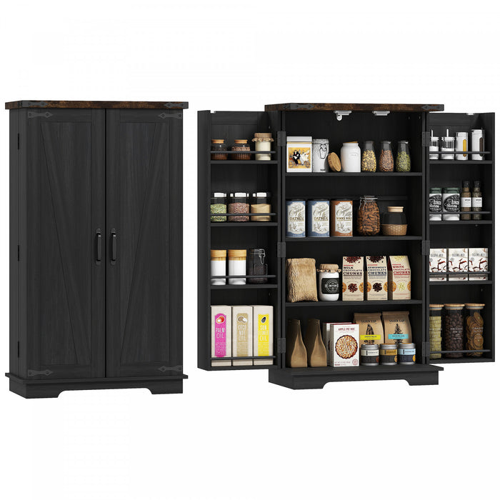 HOMCOM Kitchen Pantry Cabinet Storage Cabinet with Adjustable Shelves Black