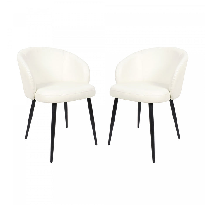 Looma Contemporary Modern Vegan Leather Metal Side Chair in Ivory - Set of 2