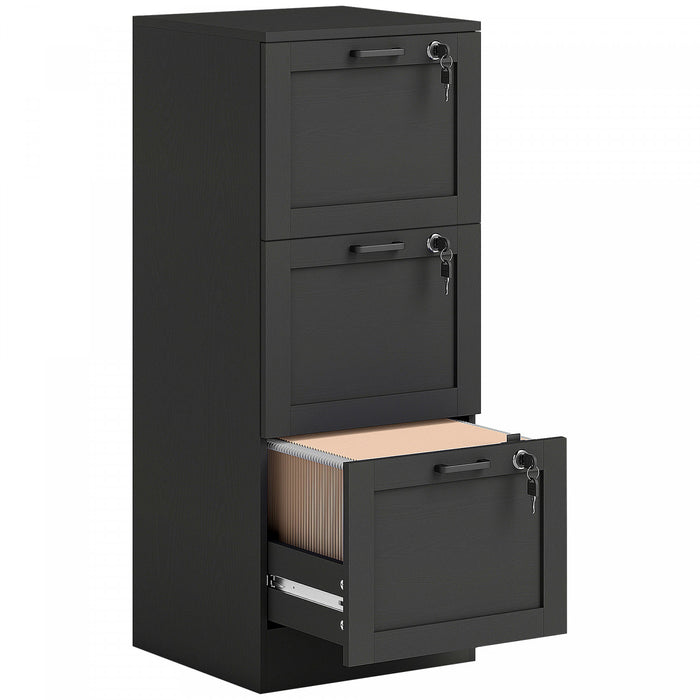 HOMCOM Office File Cabinet with 3 Drawers, Vertical Filing Cabinet, Black