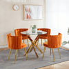 Aiden 5-Piece Dining Set with Glass Table and Velvet Chairs,Orange Dining Room Set | Ensemble de salle a manger Aiden 5 pieces avec table en verre et chaises en velours, couleur orange