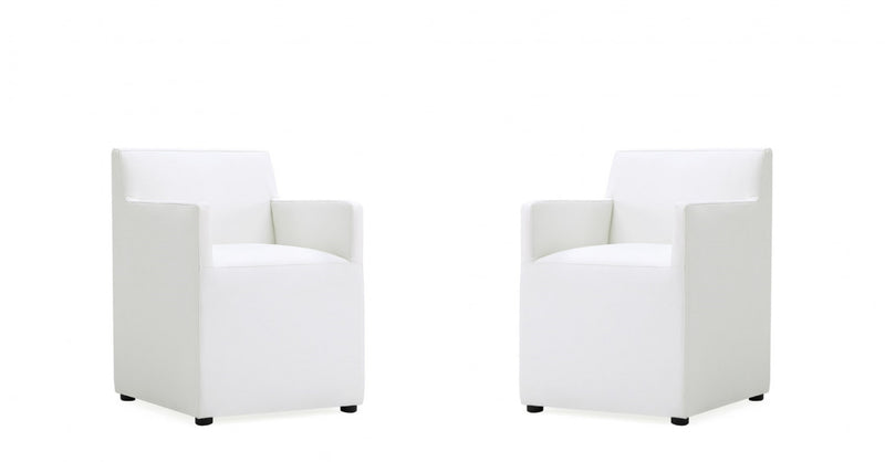 Anna Square Modern Vegan Leather Armchair in White - Set of 2