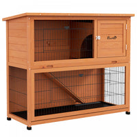 Pawhut Wooden Rabbit Hutch, 2 Tier Outdoor Rabbit Cage With Trays, Ramp, Asphalt Roof, Doors For 1-2